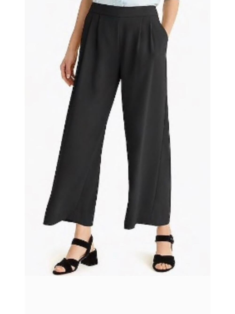 J. Crew 365 Crepe Wide Leg Cropped‎ Pants Black Size 2 Crepe Minimalist Classic